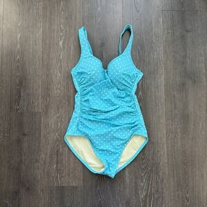 Miraclesuit Amici V Neck Polka Dots Aqua One-Piece Foam Cups Swimsuit Sz 6